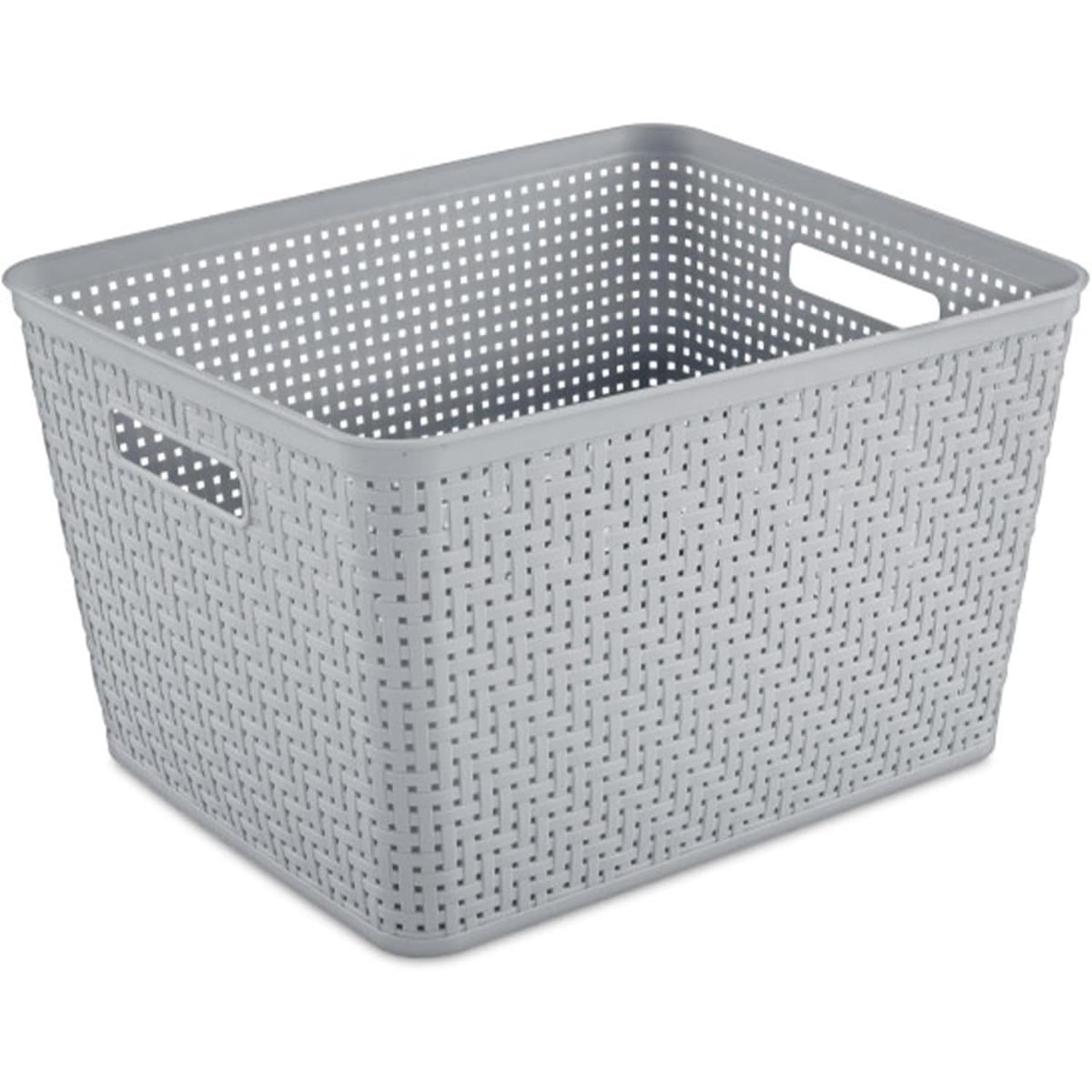 Sterilite Gray Tall Rectangular Plastic Storage Baskets with Handles, 6-Pack