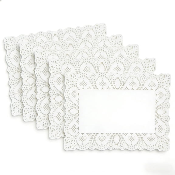 Rectangular White Lace Paper Doilies - 11.5inch x 15. 7inch Rectangle Paper Doilies - Disposable Paper Placemats - for Wedding, Birthday, Cakes, Desserts, Tableware Food Decoration, Pack of 100