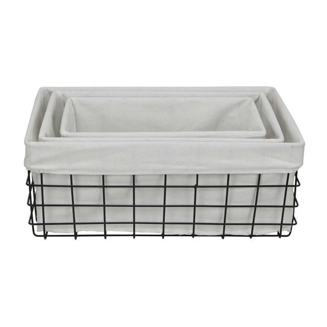 Set Of 3 Rectangular White Lined And Metal Wire Baskets Set Of 3 Rectangular White Lined And Metal Wire Baskets