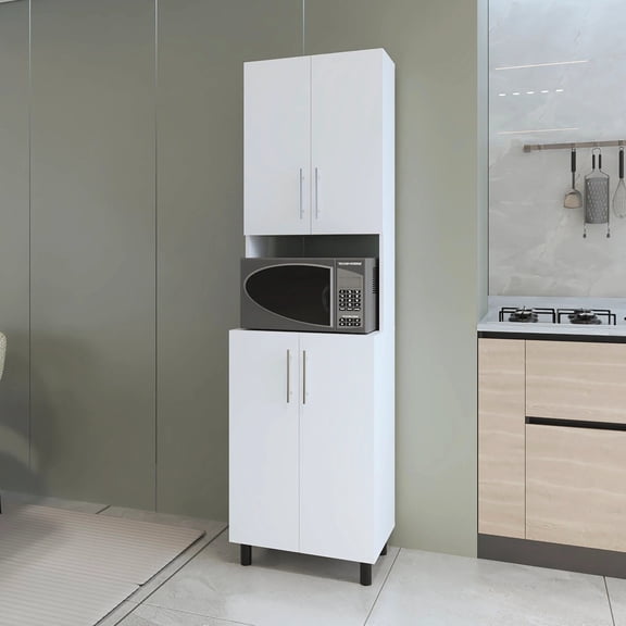 Rectangular White Pantry | Modern Kitchen Storage with Open & Closed Compartments | Particle Board Construction | Arranges Kitchen Stuff