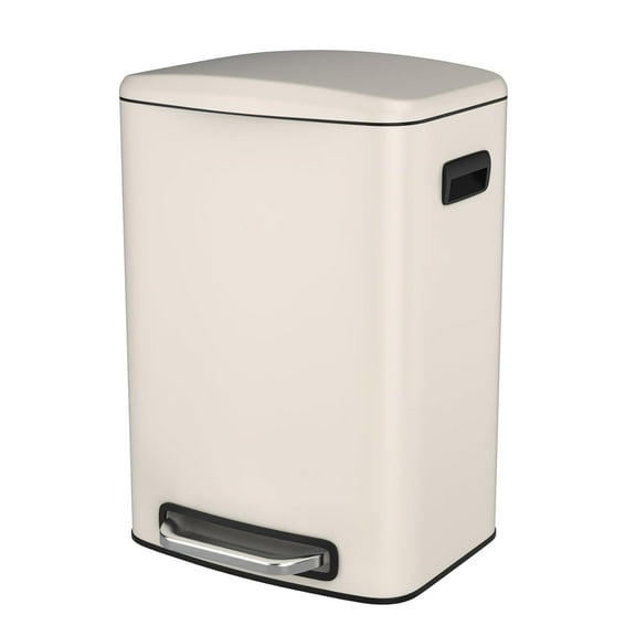 Rectangular White Stainless Steel Trash Can,50 L 13 Gallon Large Capacity Foot Pedal Thickened Body Garbage Can with Soft Close Quiet Lid for Bathroom, Kitchen, Living Room