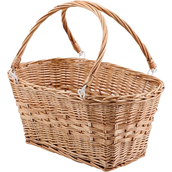 Rectangular Wicker Storage Baskets with Collapsible Handles, Hand Woven Wicker Basket for Shopping Picnic Garden Easter Candy
