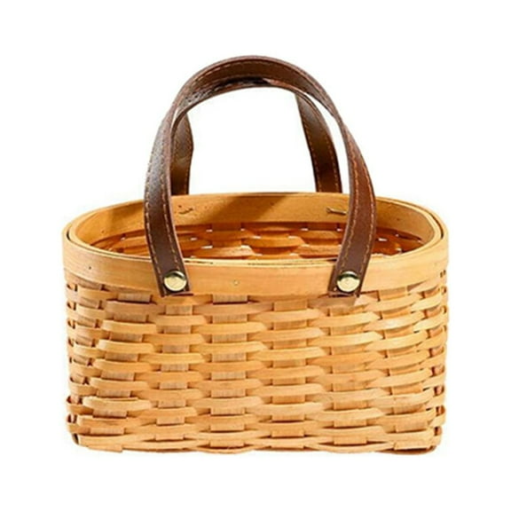 Rectangular Wicker Storage Container, Wood Chip Material with Handle Picnic Basket Fruit Basket Storage Basket Bread Basket
