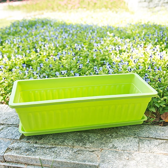 Rectangular Window Box Planter with Drainage Holes and Removable Tray Plastic Flower Pot for Indoor Outdoor Garden Balcony Vegetable Growing 16.9 x 7.5 x 5.5 Inch