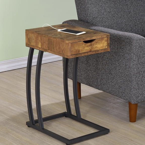 Rectangular Wood Accent Table With Tech Features And Drawer Stylish Built-in Outlets Storage Drawers