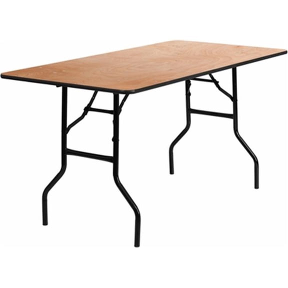 Rectangular Wood Folding Banquet Table - Clear Coated Finish - 30in. x 60in. - Commercial Grade - 485 lb Capacity