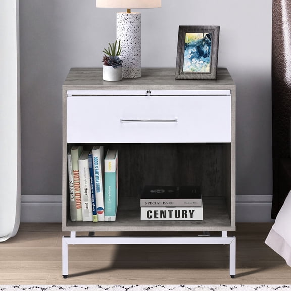 Rectangular Wood - Metal Accent Table with Discreet Drawer for Small Stuff / Pull - out Tray for Snacks in Room