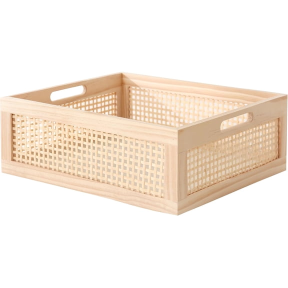 Rectangular Wood Storage Basket, Natural Pine and Bamboo Fits 13 Cabinets, Eco-Friendly Organizer for Home Dcor