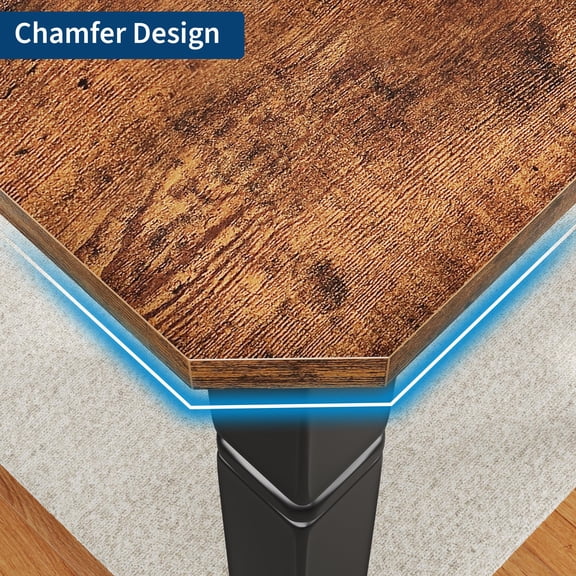 Rectangular Wooden Dining Table for 6-8 - Modern Industrial Farmhouse Style, Sturdy Black Metal Frame, Chamfered Corners - Ideal for Dining Room or Kitchen - Vintage Antique Finish, Black