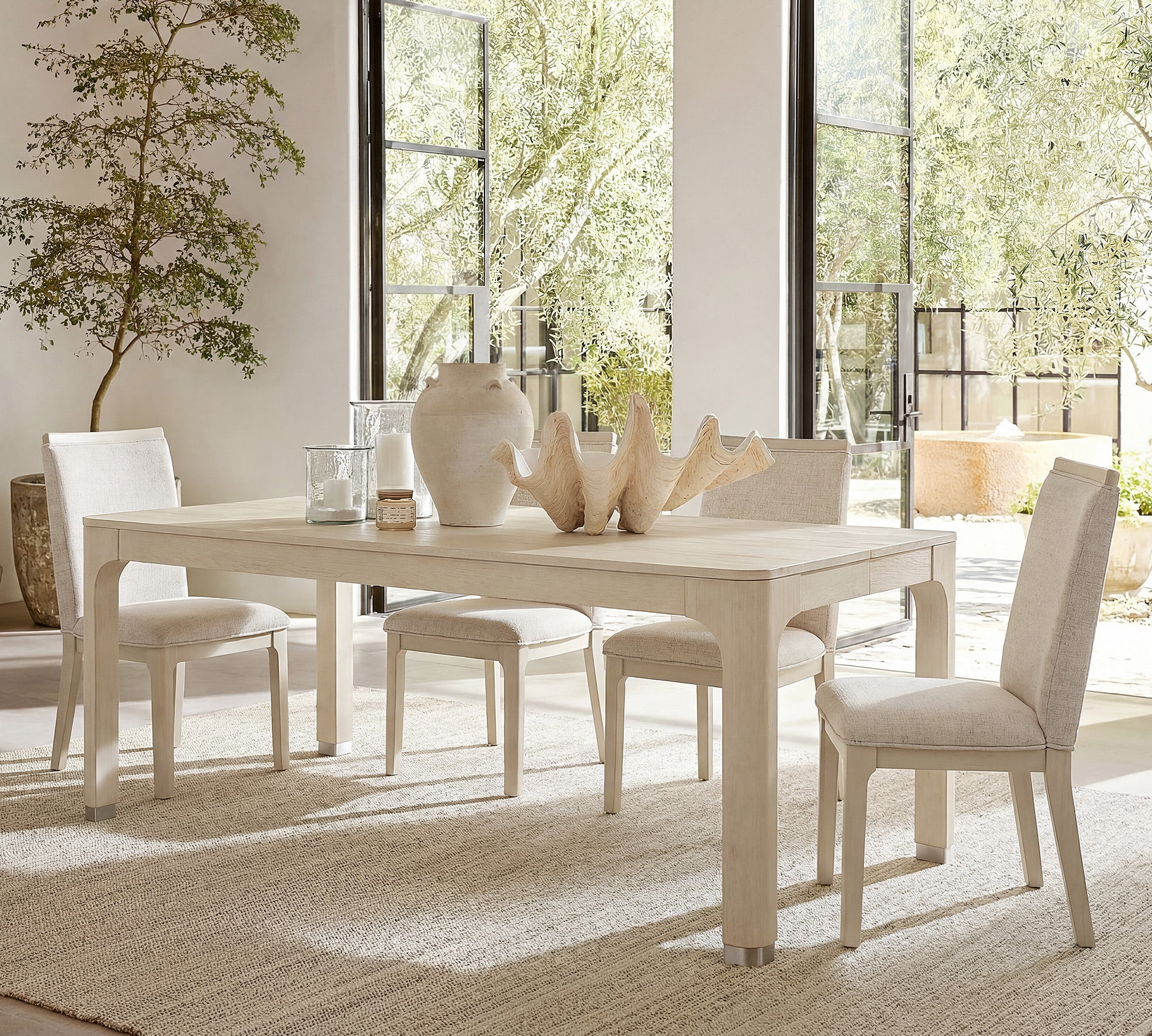 Rectangular Wooden Dining Table for 4-6, Modern Kitchen Table with Solid Wood Legs, White Oak, 66" W