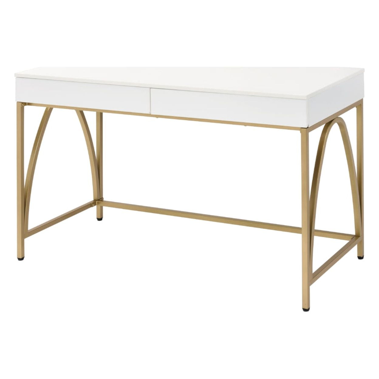 White MDF Desk with Gold Metal Legs and Drawers