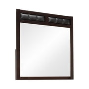 Benjara Rectangular Wooden Frame Mirror with Leatherette Panels, Brown