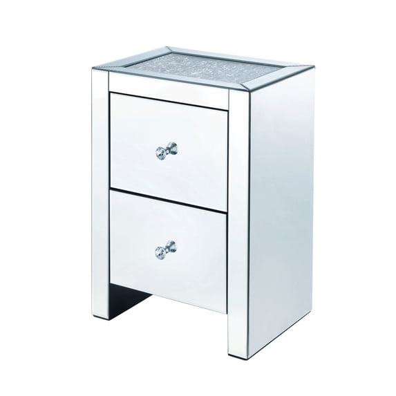 Rectangular Wooden Night Table with Glass Top and 2 Drawers, Silver- Saltoro Sherpi