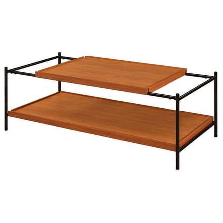 Rectangular Wooden Top Metal Frame Coffee Table - Oak Brown & Black - 18 x 24 x 48 in.