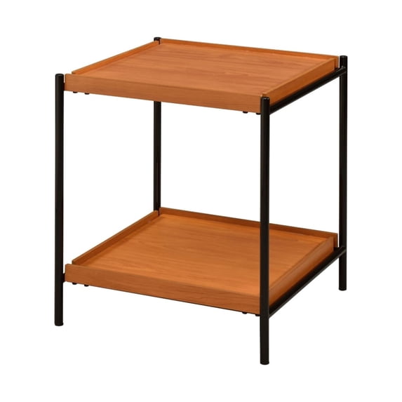 Benjara Rectangular Wooden Top Metal Frame End Table, Oak Brown and Black