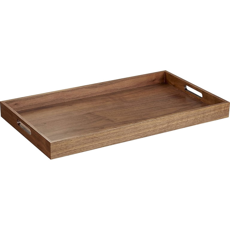 Nagina International Rectangular Walnut Wood Tray with Handles, 24