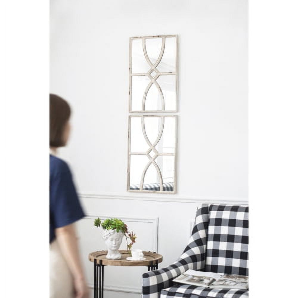 Rectangular Wooden Wall Mirrors With Distressed White Frame, Vertical