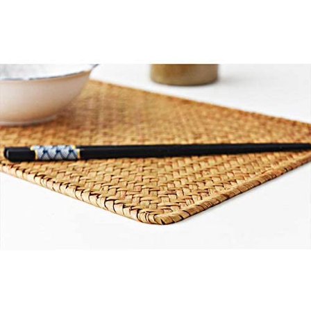 Rectangular Woven Placemats, Set of 6, 17 x 12 Inch, Natural Seagrass Rattan Table Mats for Dining Table, Farmhouse Style, Indoor & Outdoor Use