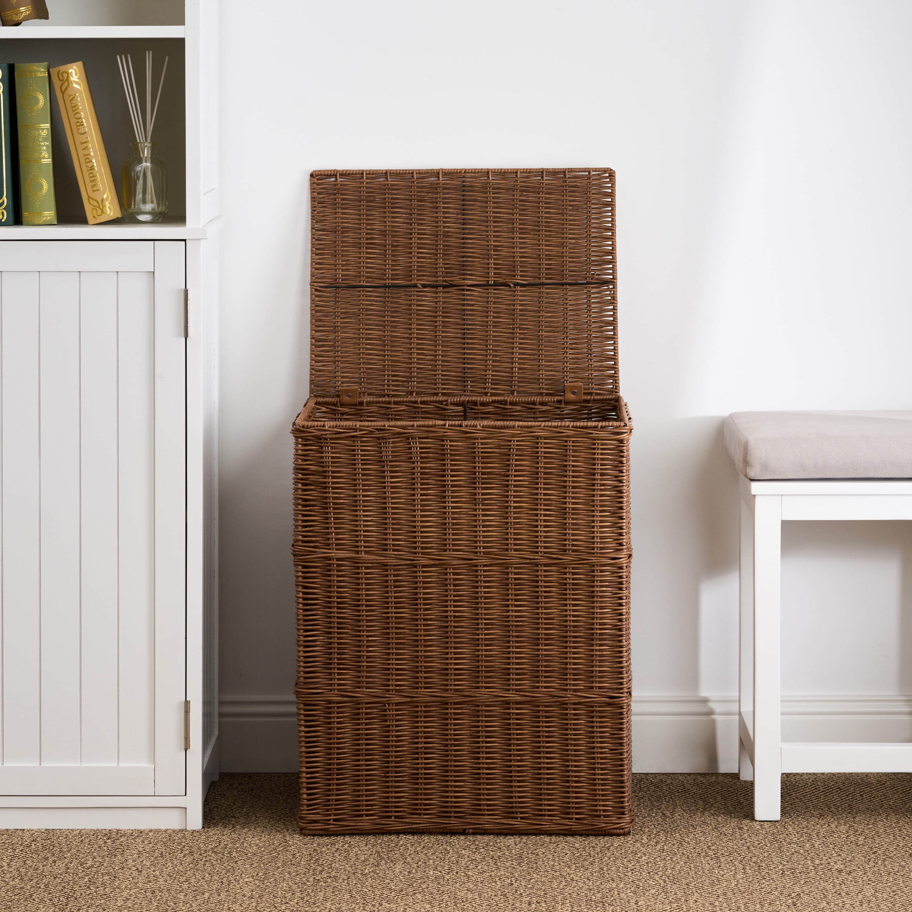 Rectangular Woven Resin Wicker Laundry Hamper - 17.3" x 13.8" x 23.6" - Espresso Brown