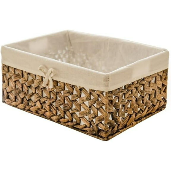 Rectangular Woven Seagrass Storage Bins with Handle,Kingwillow. (water hyacinth, Medium)