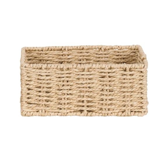 Rectangular Woven Storage Basket Seagrass Storage Bin for Desktop Organizing Needs Lightweight Handwoven Open Top Vanity Tray Ideal for Closet Shelf Wardrobe and Entryway Console