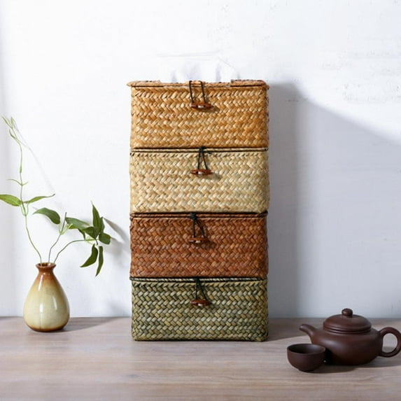 Rectangular Woven Tissue Box Cover,Decorative Seagrass Wicker Tissue Box Holder,Rustic Tissue Holder