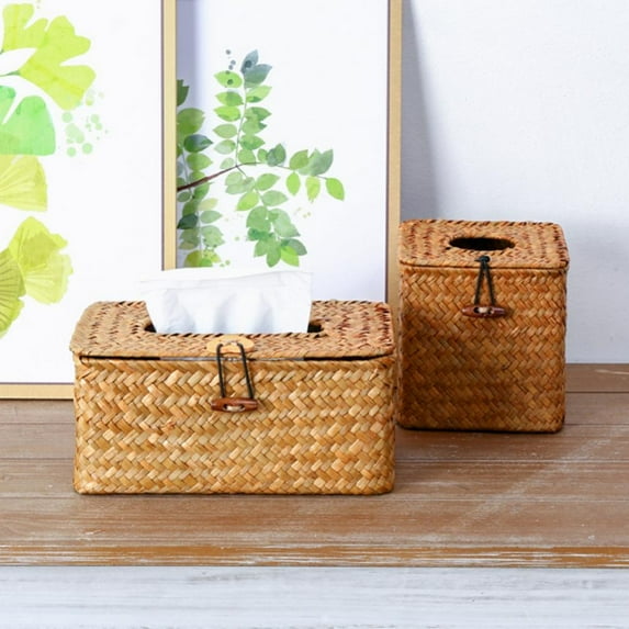 Rectangular Woven Tissue Box Cover,Decorative Seagrass Wicker Tissue Box Holder,Rustic Tissue Holder