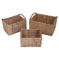 thumbnail image 1 of Rectangular Woven Water Hyacinth Baskets with PU Leather Wrapped Handles 3 Piece Set, 1 of 4