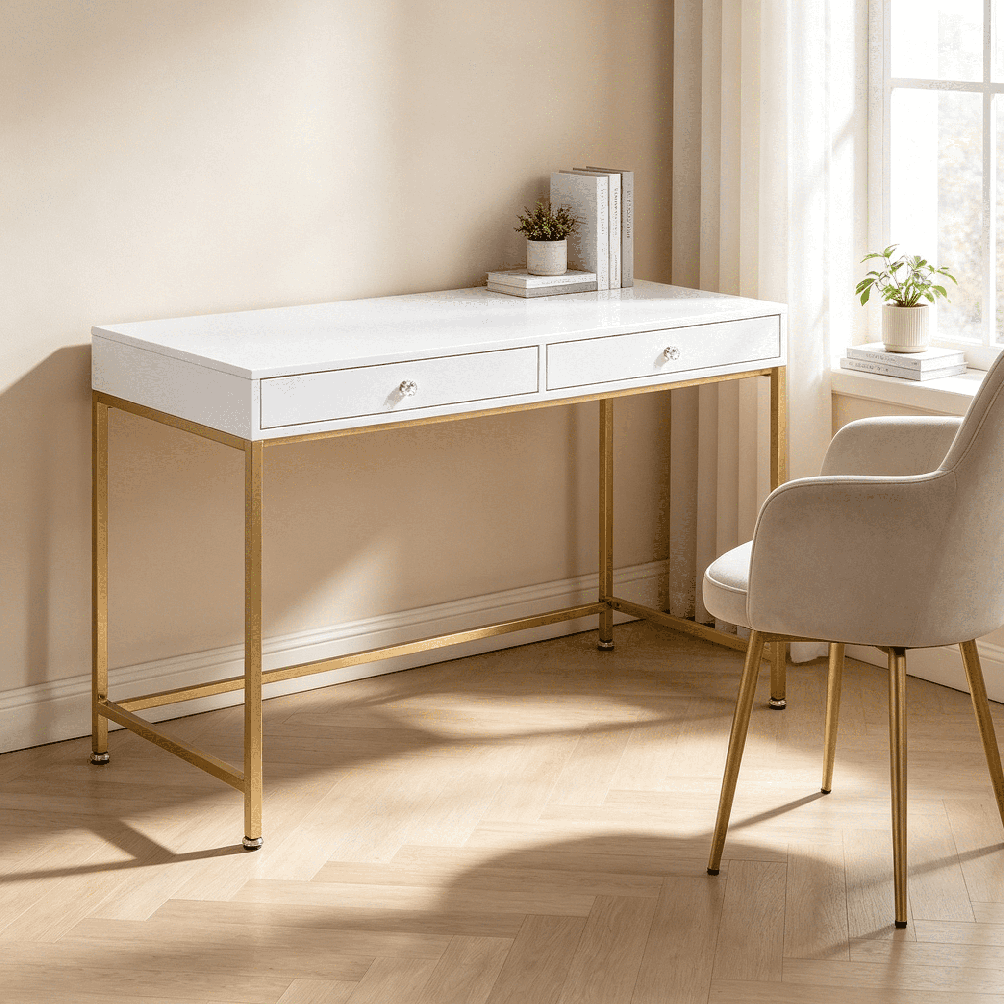 Rectangular Writing Desk with 2 Drawers, Contemporary Home Office Desk, 47.5 in Wide, Freestanding Study Table