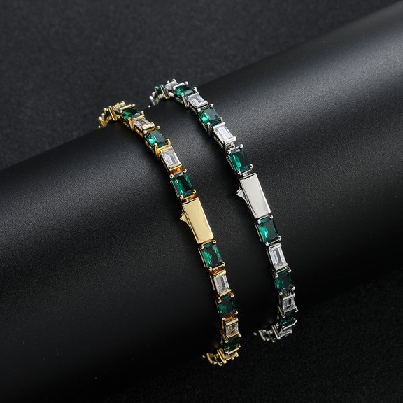 Rectangular Zirconium Green And White Women's Simple Bracelet