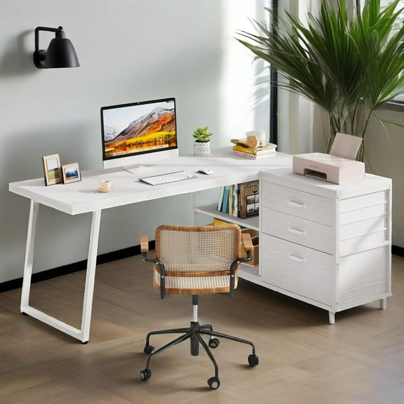 Rectangular desk, reliable, sturdy, scratch-resistant, stable and durable, simple and elegant, easy to clean, easy to install, warm style desk, white