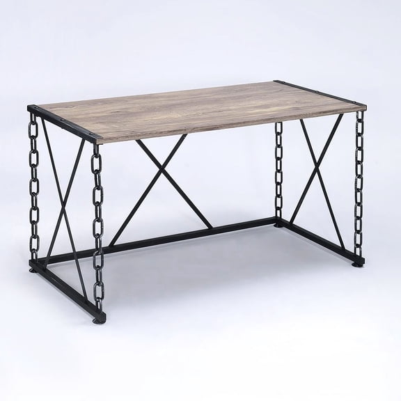 Rectangular industrial console table in rustic oak and antique black for workspaces