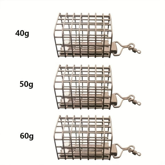 Rectangular metal fishing bait cage with rotator - durable carp feeding basket, brown paint finish, essential fisherman's accessory for fishing