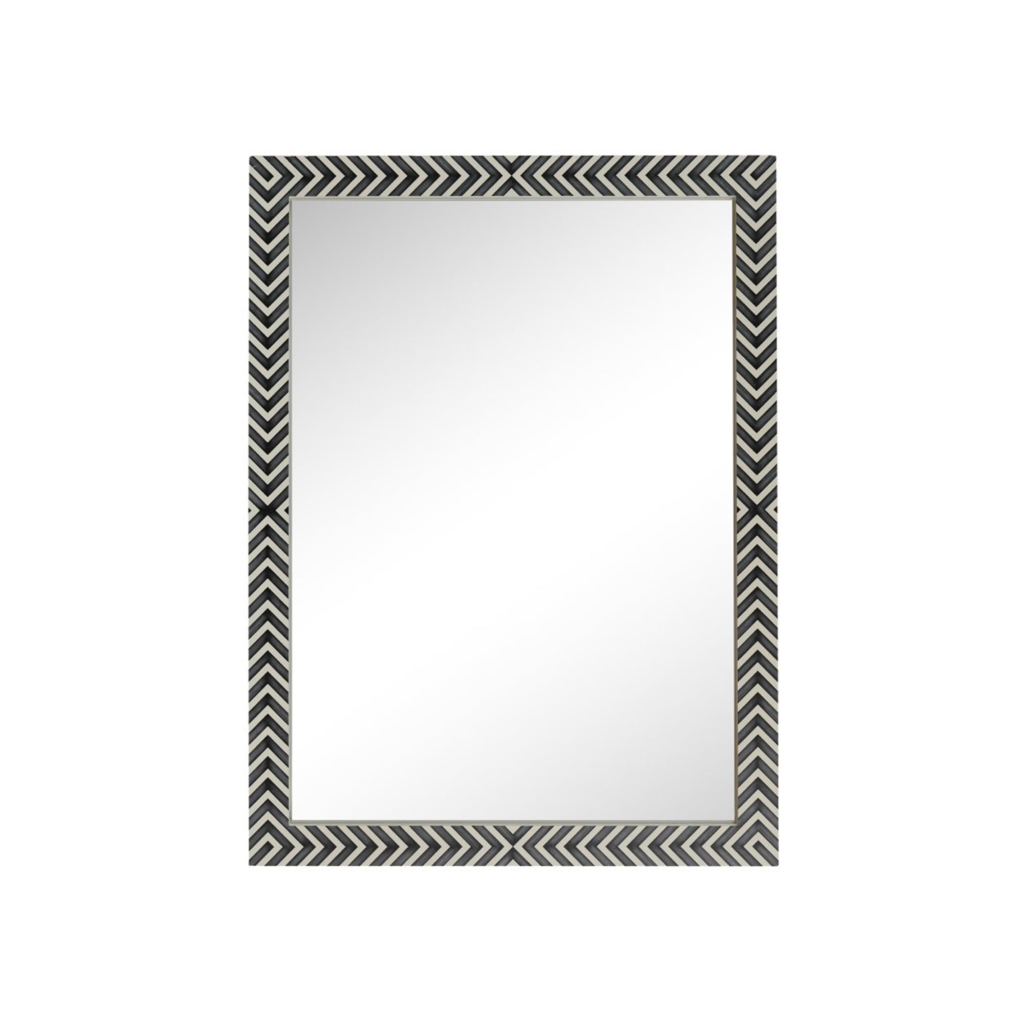 Chevron Patterned Black and White Wood Rectangular Mirror
