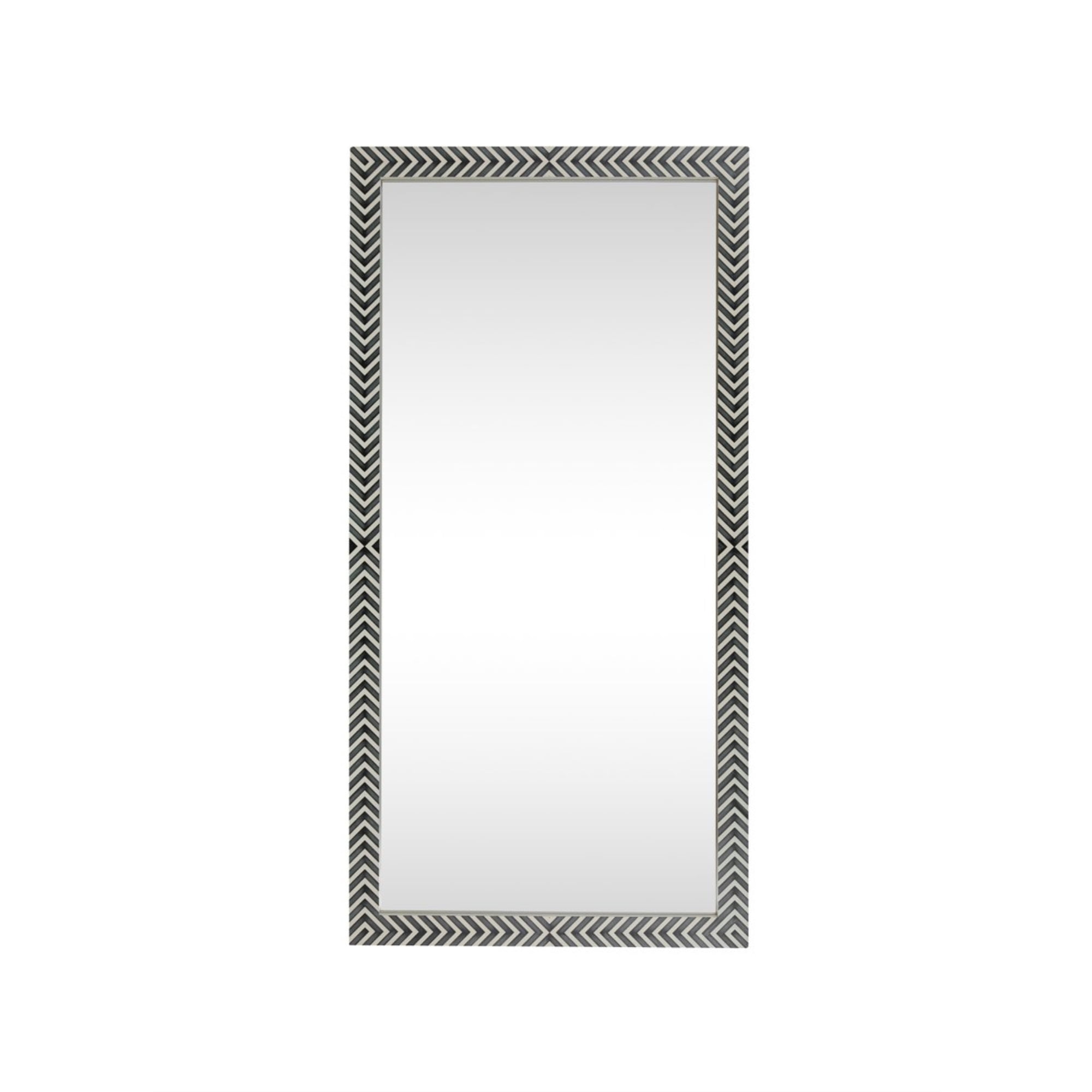 Chevron Hand-Painted Black and White Wood Mirror