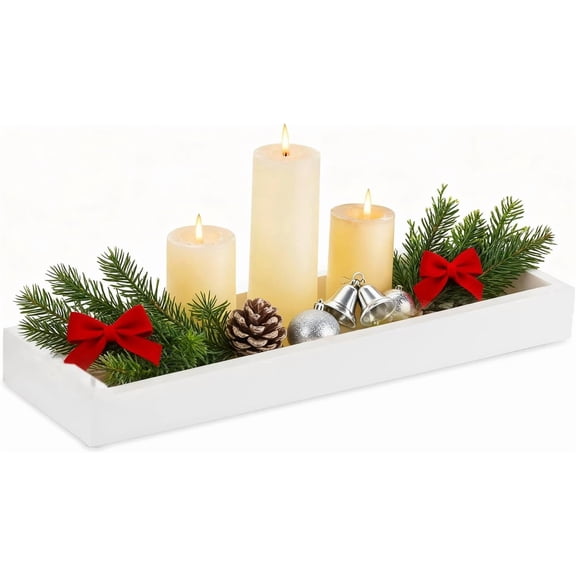 Rectangular narrow long tray: white decorative rectangular candlestick center decorative tray, no handle, suitable for dining table, coffee bar, living room and home decoration
