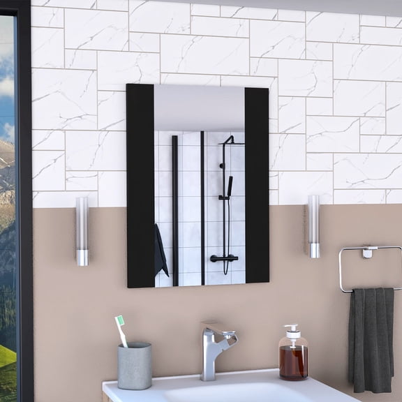 Rectangular particleboard mirror in black, ergonomic size - Perfect for small bathrooms