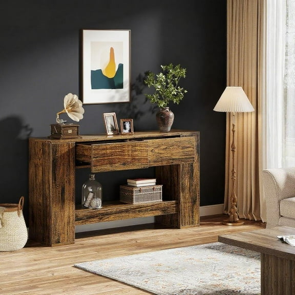 Rectangular thick tabletop console, reliable, sturdy, scratch-resistant, stable and durable, simple and elegant, easy to clean, easy to install, warm style console, brown
