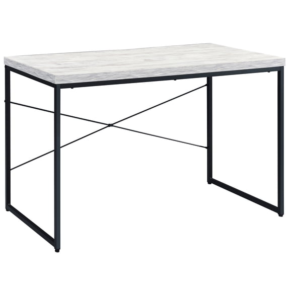 Rectangular wooden writing desk with faux concrete top for a durable office workspace