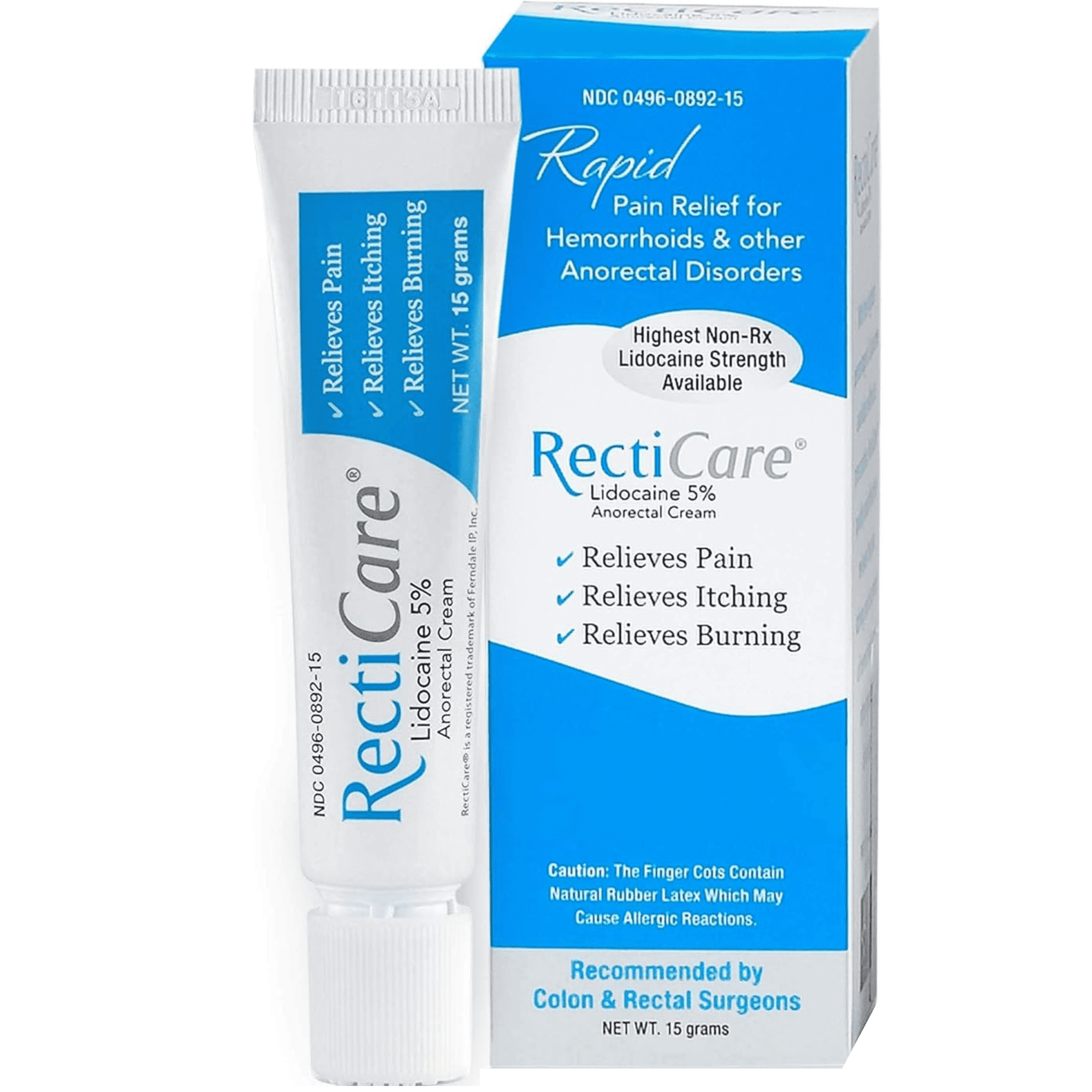 RectiCare Anorectal Cream 15g with Lidocaine 5% for Fast Pain Relief