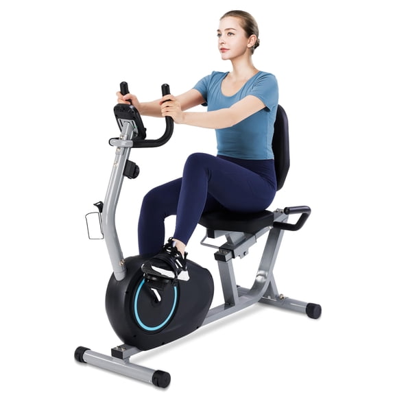 Recumbent Exercise Bike for Seniors and Adults, 400LB Weight Capacity, 16-Level Magnetic Resistance, LCD Monitor with Pulse Sensor, Comfortable Seat, Blue
