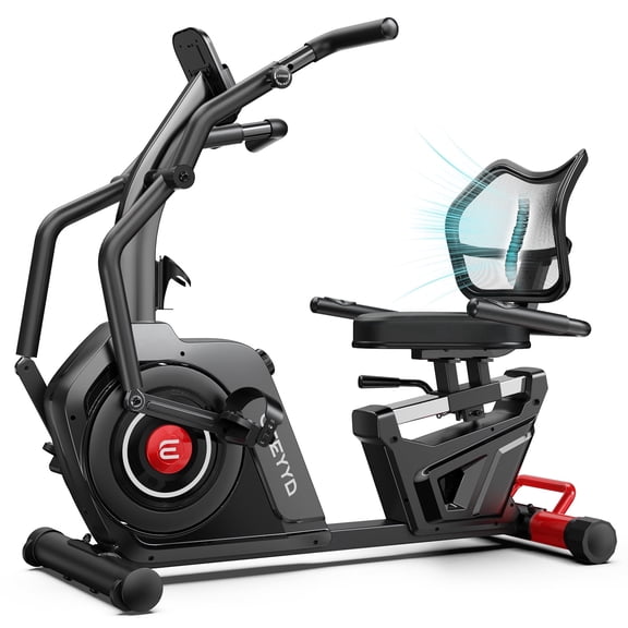Recumbent Exercise Bike, Stationary Recumbent Exercise Bike for Home with Arm Exerciser, 16-Level Magnetic Resistance, Bluetooth App, LCD Monitor, Heart Rate, Heavy-Duty Frame