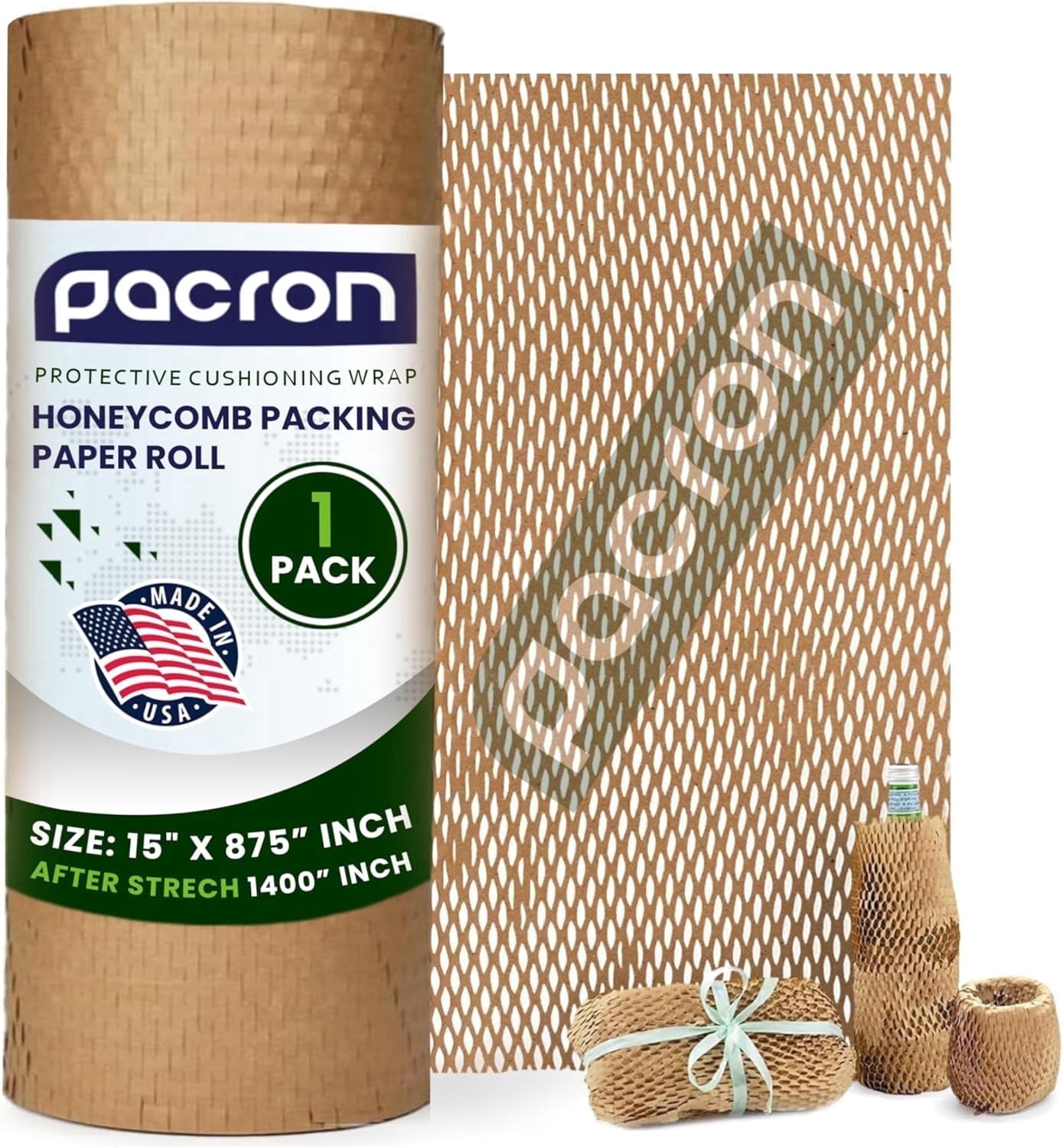 Pacron Recyclable Honeycomb Packing Paper Roll 15x875 – Eco Kraft Wrap for Moving