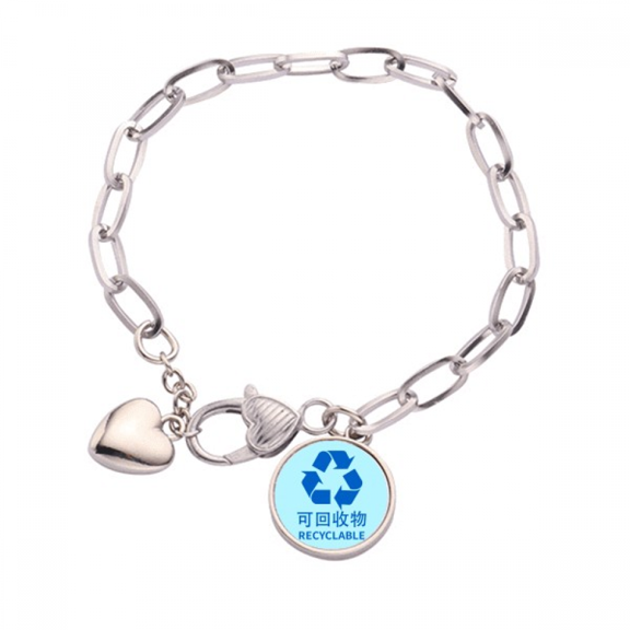 Recyclable Rubbish Garbage Icon Heart Chain Bracelet Jewelry Charm Fashion