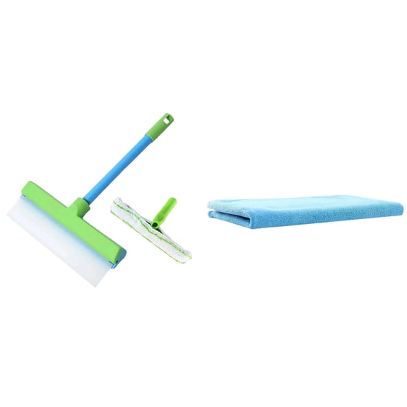 Recyclable Silicone Window Squeegee Kit - Streak-Free Glass Cleaning Tool with Microfiber Scrubber Pad for Shower Door, Mirror, Car Windows, and Household Surfaces