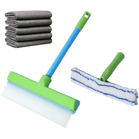 Recyclable Silicone Window Squeegee Kit, Window Squeegee, 3 in 1 Squeegee for Window Cleaning, Window Cleaner Squeegee with Microfiber Scrubber (2 Set)