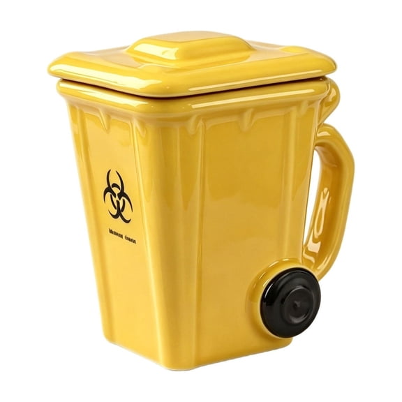 Recycle Bin Coffee Mug, Trash Can Shaped Ceramic Mug, Novelty 3D Recycling Coffee Mug, Funny Gag Gift Mugs, Unique Shaped Coffee Mug, Fun Trash Can Design Mug for Office, Home Desk,Yellow