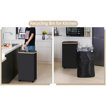 Recycle Bins 100L (26 Gallon), Bin  Removeable and Reusable Inner Bags, Kitchen Recycling bin with lid for Bottle Can Plastic Stickers