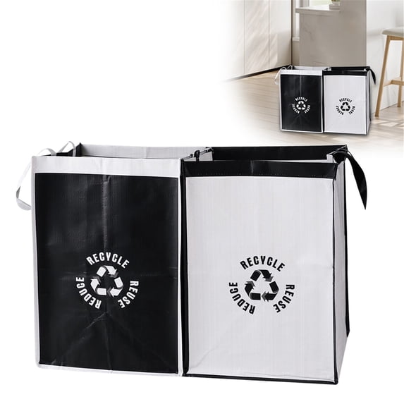 Recycle Bins for Kitchen, Waste Bag for Kitchen Home Trash Sorting Bins Base Plate Waterproof Baskets Eco-Conscious Polypropylene A Set of 2 (B)