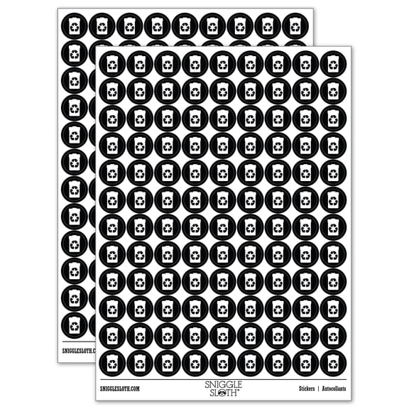 Recycle Can Solid 200+ Round Stickers - Black - Gloss Finish - 0.50" Size
